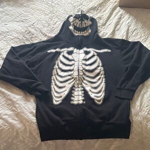 Men's Black Skeleton Zip-Up Hoodie